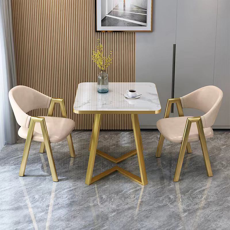 Glam Stone Square White Dining Table Metal Base for Dining Room Clearhalo 'Dining Tables & Seating' 'Dining Tables' 'dining_table' 'furn' 'furn_dining_table' 'Furniture' 'Kitchen & Dining Furniture' 1200x1200_b7895943-0736-409e-8c2d-93d210edb034