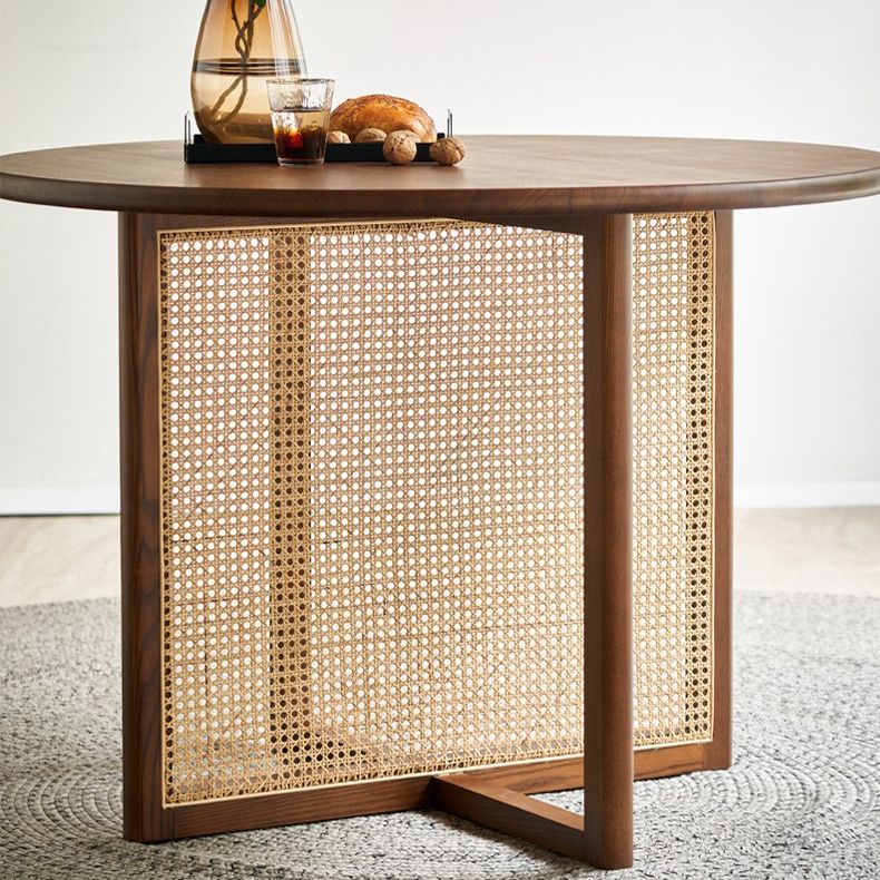 Round Trestle Base Casual Table Wood Color Fixed Table with Ashwood Solid Wood Clearhalo ' dining_table' 'Dining Tables & Seating' 'Dining Tables' 'furn' 'furn_dining_table' 'Furniture' 'furniture_dining_table' 'Kitchen & Dining Furniture' 'kitchen&dining_furn' 'kitchen' 'kitchen_dining_table' 1200x1200_b7897539-1ed8-4dbd-bdd3-95fd50220de4