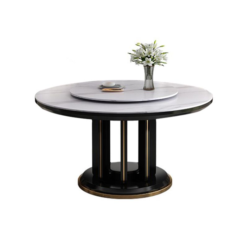 Mesa de comedor sencilla y moderna, mesa redonda con base de madera de caucho para comedor