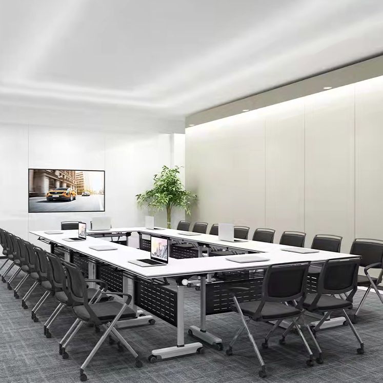 Escritorio plegable blanco escritorio fabricado con escritorio rectangular de madera fabricada con ruedas con ruedas