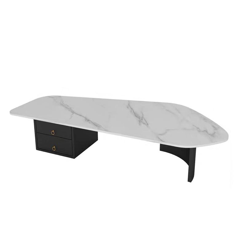 Modern Style White/grey Slate Top Metal Base with Drawer Free Shape Coffee Table Clearhalo 'Coffee & Accent Tables' 'Coffee Tables' 'coffee_tables' 'furn' 'furn_coffee_tables' 'Furniture' 'furniture_coffee_tables' 'Living Room Furniture' 1200x1200_b7924170-cf72-4ae1-a071-db38cb34ab57