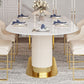 Traditional Luxury Dining Table Oval Sintered Stone Dining Table with Gold Frame Clearhalo ' dining_table' 'Dining Tables & Seating' 'Dining Tables' 'furn' 'furn_dining_table' 'Furniture' 'furniture_dining_table' 'Kitchen & Dining Furniture' 'kitchen&dining_furn' 'kitchen' 'kitchen_dining_table' 1200x1200_b797ee3f-929b-4556-8382-04430c259017