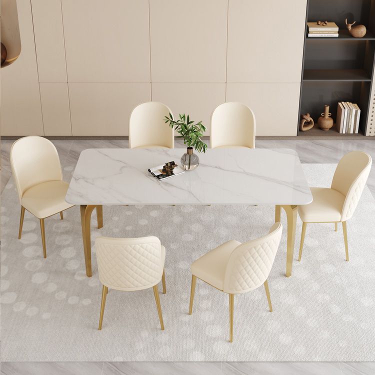 Glam Style Dinner Table Rectangle Stone Dining Room Table in White Clearhalo 'Dining Tables & Seating' 'Dining Tables' 'dining_table' 'furn' 'furn_dining_table' 'Furniture' 'Kitchen & Dining Furniture' 1200x1200_b7a0b22a-431d-4266-972f-ffa5ba5e3e44