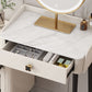 Contemporary Stone Vanity Dressing Table Set with Stool in White of 29.53" H