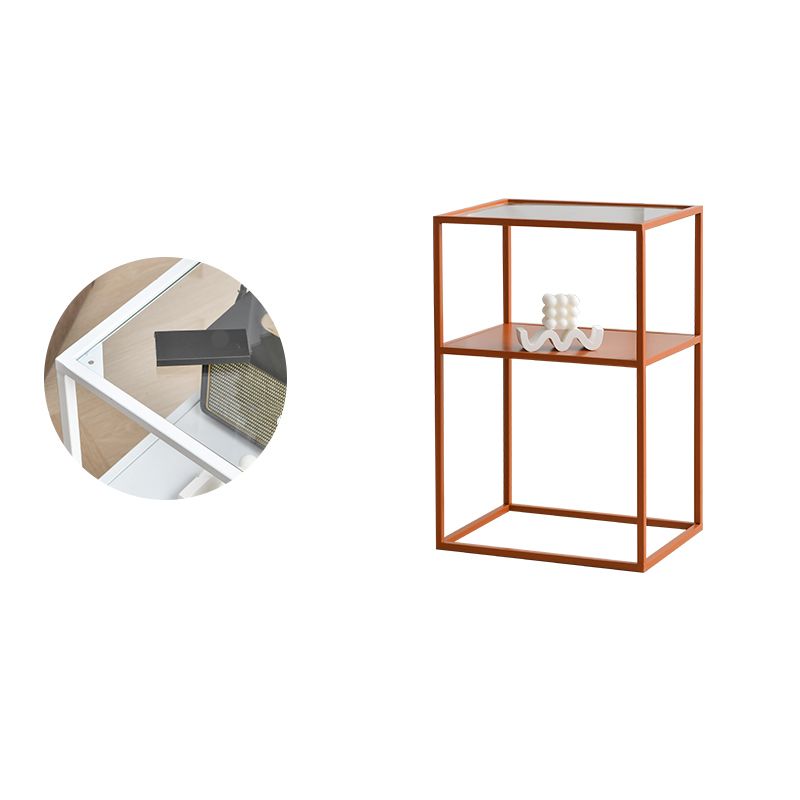 Modern 15.7-inch Rectangular Glass Top Side Table Iron Frame End Table with Shelf