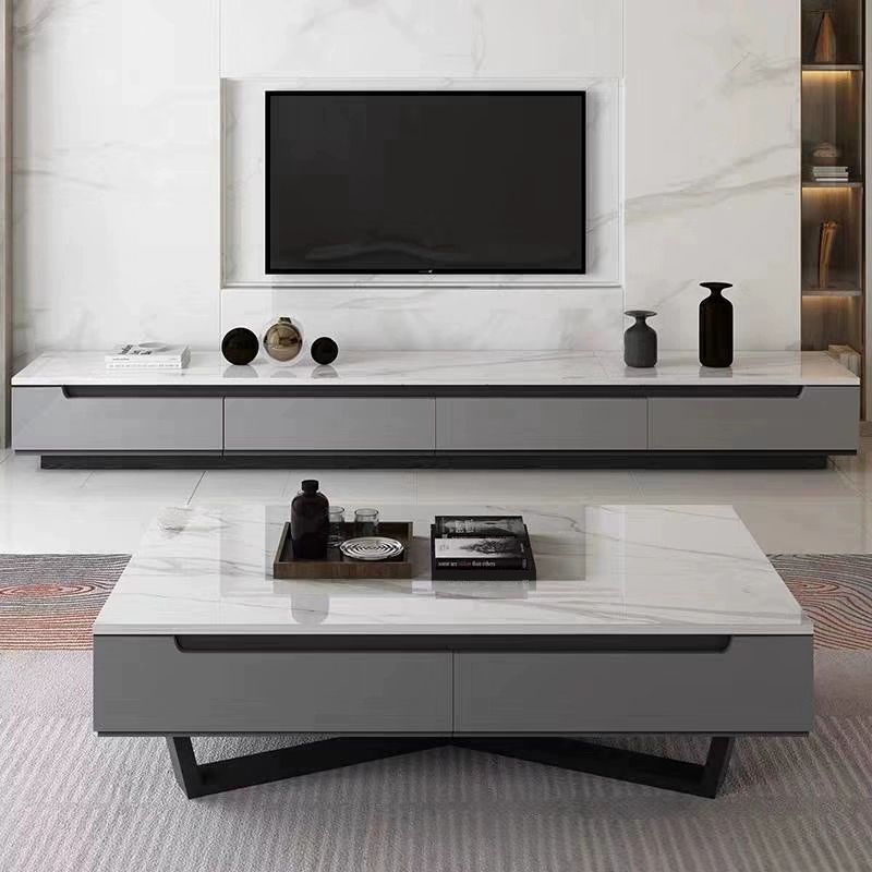 Marble Top Abstract Coffee Table with Storage Contemporary White Clearhalo 'Coffee & Accent Tables' 'Coffee Tables' 'coffee_tables' 'furn' 'furn_coffee_tables' 'Furniture' 'Living Room Furniture' 1200x1200_b7a670ef-51f3-4d2d-83c7-c9d7a8452128