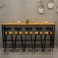 Pine Wood Bar Dining Table Industrial Bar Dining Table with Trestle Base in Black Clearhalo 'Bar Furniture' 'Bar Tables' 'bar_tables' 'furn' 'furn_bar_tables' 'Furniture' 'furniture_bar_tables' 'Kitchen & Dining Furniture' 1200x1200_b7a8b477-5b46-4b5f-aeab-816d88396eda