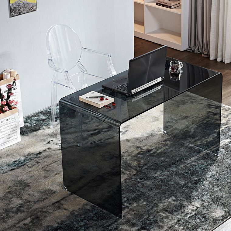 Glass Top Office Desk Sled Base Rectangular Writing Desk for Office