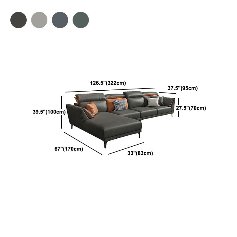 Sectionnel contemporain en faux cuir avec oreiller pour 4 personnes