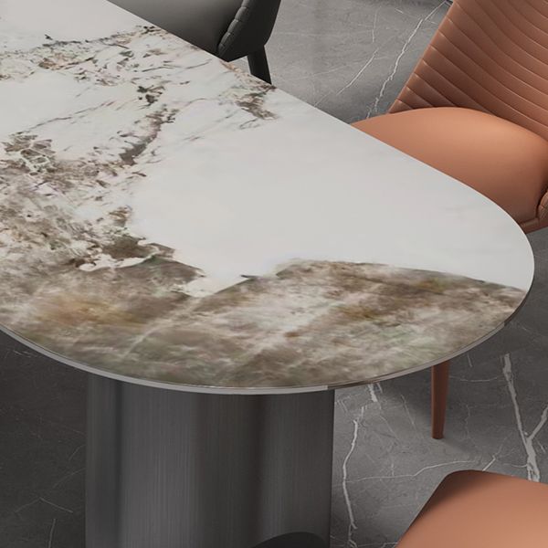 Modern Dining Table Stone Top Dining Table with Stainless Steel Double pedestal Base Clearhalo ' dining_table' 'Dining Tables & Seating' 'Dining Tables' 'furn' 'furn_dining_table' 'Furniture' 'furniture_dining_table' 'Kitchen & Dining Furniture' 'kitchen&dining_furn' 'kitchen' 'kitchen_dining_table' 1200x1200_b7b06d77-a423-46f5-8653-0525b058f9c5