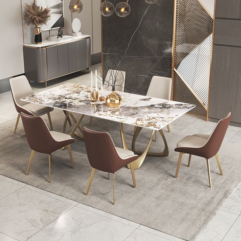 Modern Sintered Stone Dining Room Set with Rectangle Table and Gold Legs Formal Dining Set Clearhalo 'Dining Room Sets' 'Dining Tables & Seating' 'dining_room_set' 'furn' 'furn_dining_room_set' 'Furniture' 'furniture_dining_room_set' 'Kitchen & Dining Furniture' 'kitchen&dining_furn' 'kitchen' 1200x1200_b7b090cb-dcb9-47e5-92d5-31cf6fa0d6f3