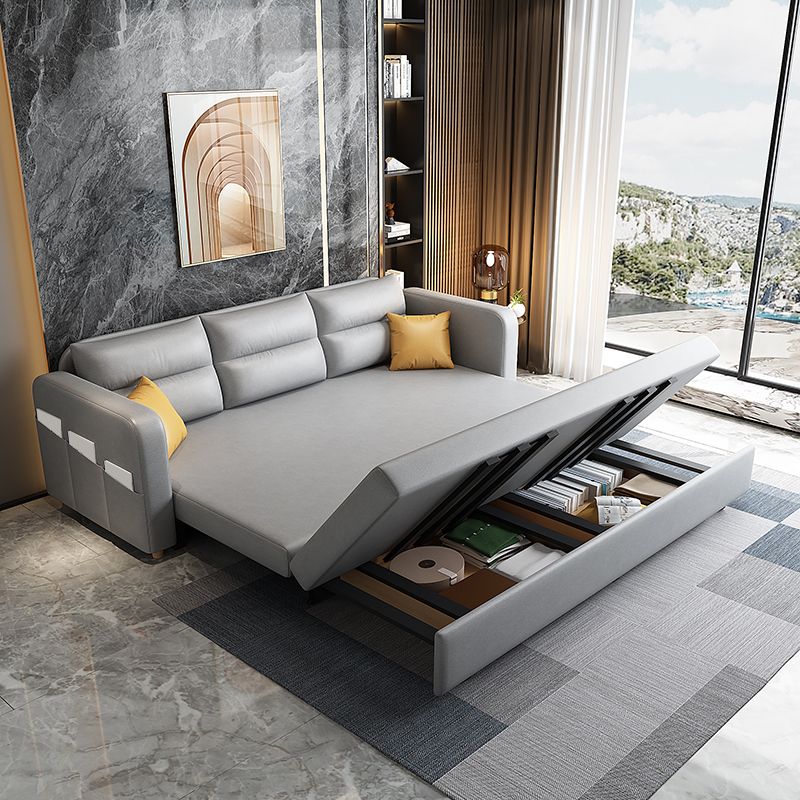 コンテンポラリースクエアアームスリーパーソファボンドレザー布団スリーパーソファ