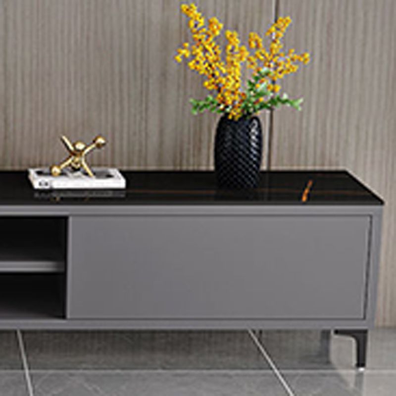 Console de télévision de rangement ouvert et noir en ardoise avec 2 portes