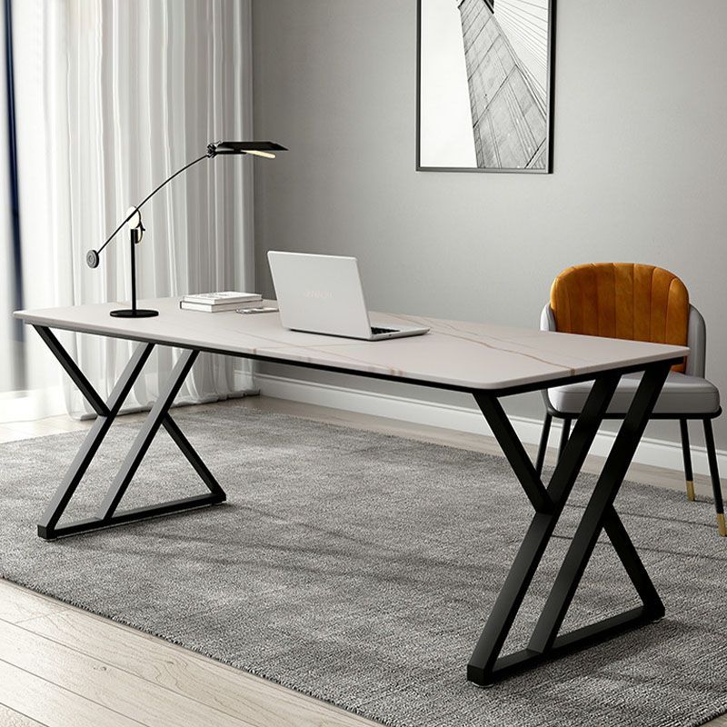 Contemporary Gaming Desk Antique Finish Writing Desk with Metal Legs Clearhalo 'furn' 'furn_office_desk' 'Furniture' 'Office Desks' 'Office Furniture' 'office_desk' 1200x1200_b7baa0b7-cfa1-4b1d-9168-678980e8fa14