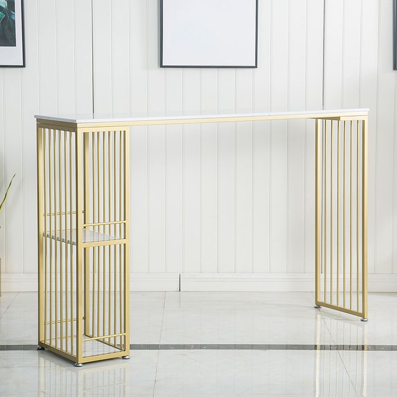 Tavolo da bar del patio contemporaneo rettangolare doppio tavolino in marmo bianco.