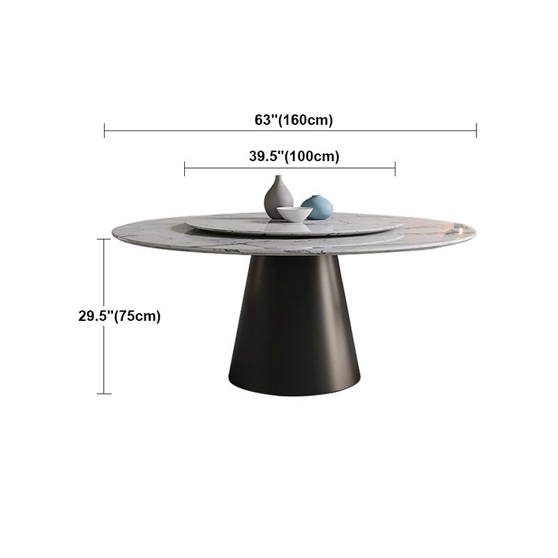 Modern Round Dining Table White and Black Metal Base Convertible Dining Table