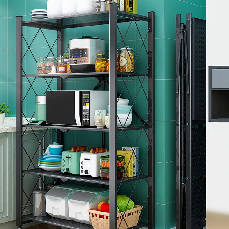 Industrial Folding Etagere Bookshelf Metal Open Bookshelf with Caster Wheels Clearhalo 'Bookcases' 'furn' 'furn_bookcases' 'Furniture' 'furniture_bookcases' 'kitchen' 'kitchen_bookcases' 'Living Room Furniture' 'Office Furniture' 1200x1200_b7bfd975-2c5b-4d34-9ab6-6130567acabe