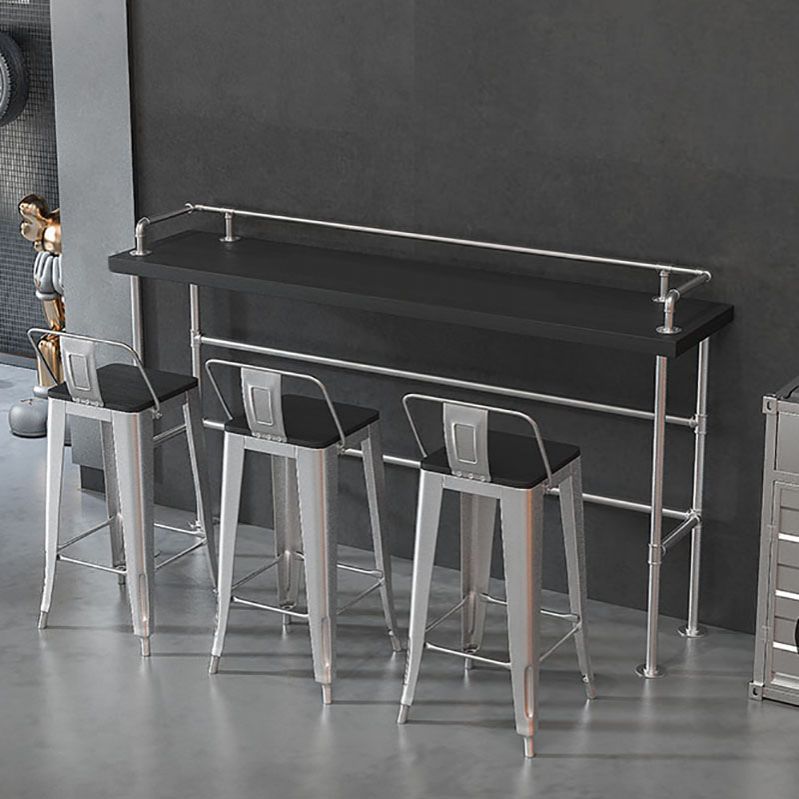 Industrial Black Wood Pub Table with Rectangle Table Top Silver Trestle Table - 42" H Clearhalo 'Bar Furniture' 'Bar Tables' 'bar_tables' 'furn' 'furn_bar_tables' 'Furniture' 'furniture_bar_tables' 'Kitchen & Dining Furniture' 1200x1200_b7c0608c-2b89-408d-9c79-cf0446361957