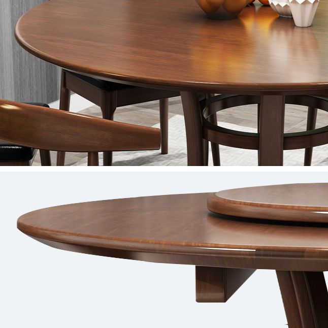 Round Pedestal Casual Dining Table Wood Color Fixed Turntable of Rubberwood Solid Wood Clearhalo ' dining_table' 'Dining Tables & Seating' 'Dining Tables' 'furn' 'furn_dining_table' 'Furniture' 'furniture_dining_table' 'Kitchen & Dining Furniture' 'kitchen&dining_furn' 'kitchen' 'kitchen_dining_table' 1200x1200_b7c18fc4-4f32-4877-be82-6616b5ffa818