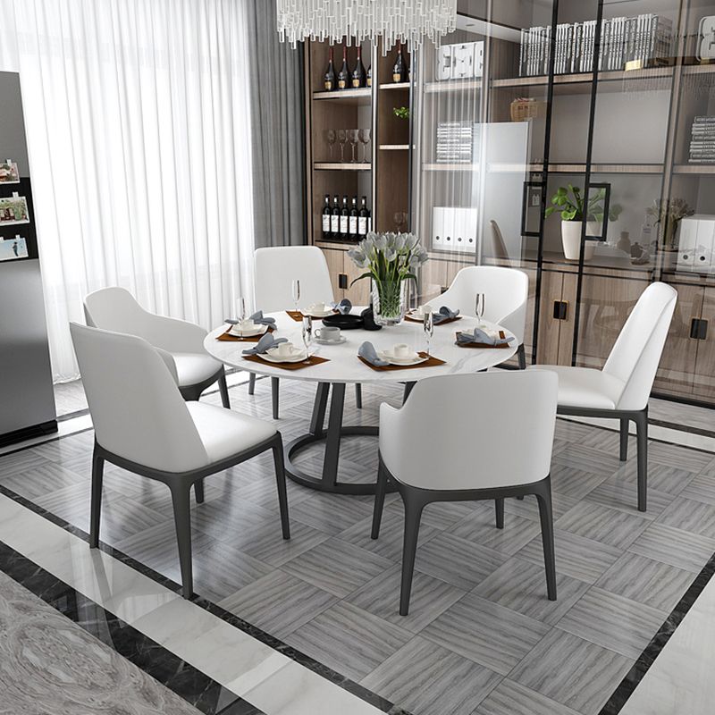 White Stone Top Dining Table Contemporary Dining Table with Pedestal Base Clearhalo 'Dining Tables & Seating' 'Dining Tables' 'dining_table' 'furn' 'furn_dining_table' 'Furniture' 'furniture_dining_table' 'Kitchen & Dining Furniture' 'kitchen' 'kitchen_dining_table' 1200x1200_b7c3561d-4d9f-4cf0-a3c6-30aba5aec941