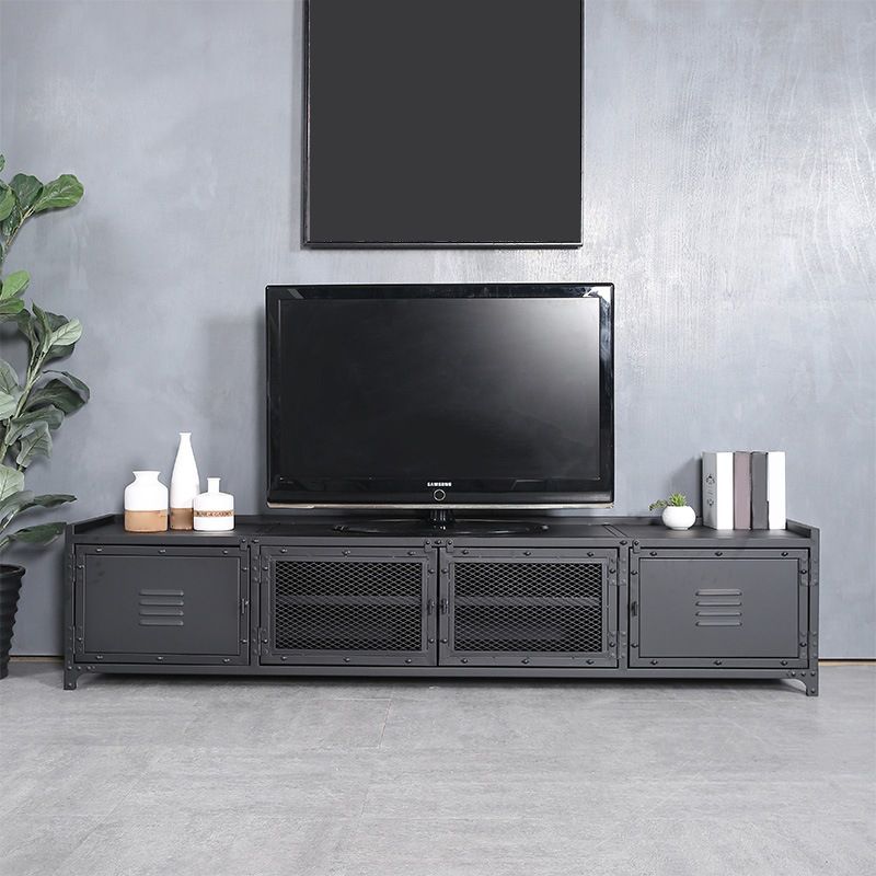 Porta TV moderno in ferro, console multimediale con contenitore chiuso e gambe per soggiorno