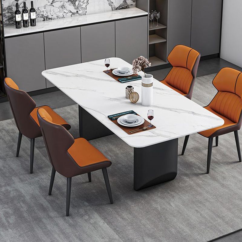 Rectangle Black Base Dining Site Table Modern Stone Double Pedestal Table Clearhalo 'Dining Tables & Seating' 'Dining Tables' 'dining_table' 'furn' 'furn_dining_table' 'Furniture' 'Kitchen & Dining Furniture' 1200x1200_b7cdbbce-0ff4-4951-8ed1-442d20baf622