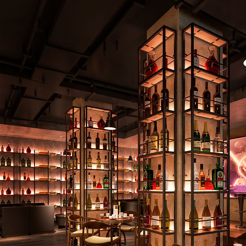 黒いモダンワインボトルホルダーフロアウッドと金属製ボトルホルダー5.9 "幅