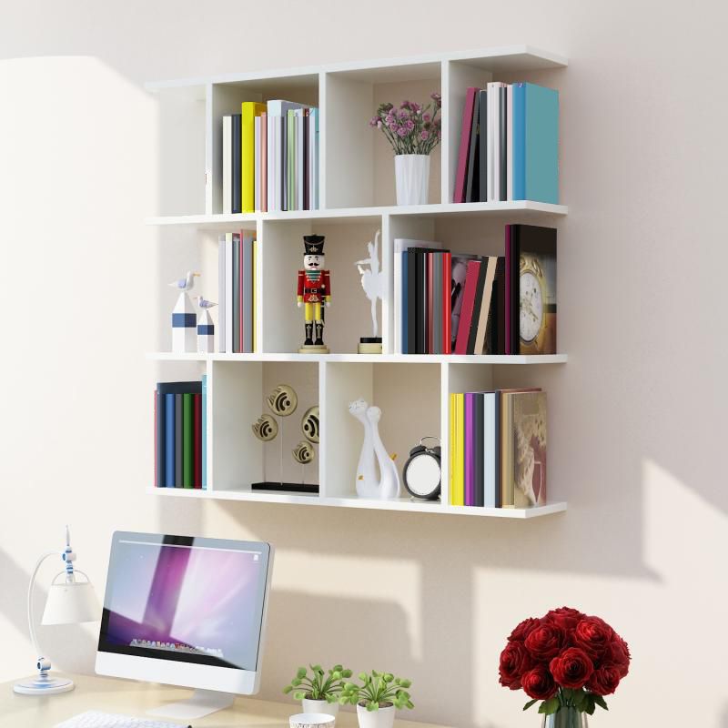 Modern Wall Mounted Shelf Bookcase Horizontal Engineered Wood Bookshelf