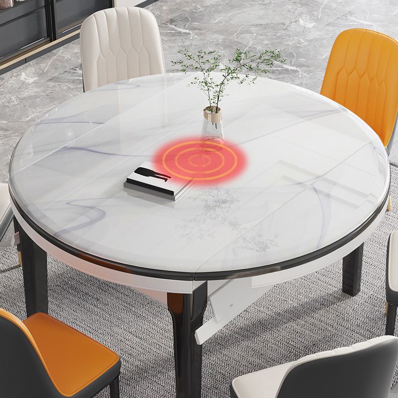 Modern Foldable Dining Set 1/7 Pieces White Dinette Set with Wooden Chairs Clearhalo 'Dining Room Sets' 'Dining Tables & Seating' 'dining_room_set' 'furn' 'furn_dining_room_set' 'Furniture' 'Kitchen & Dining Furniture' 1200x1200_b7d3642b-e91c-4b99-9352-ab03e500b34e