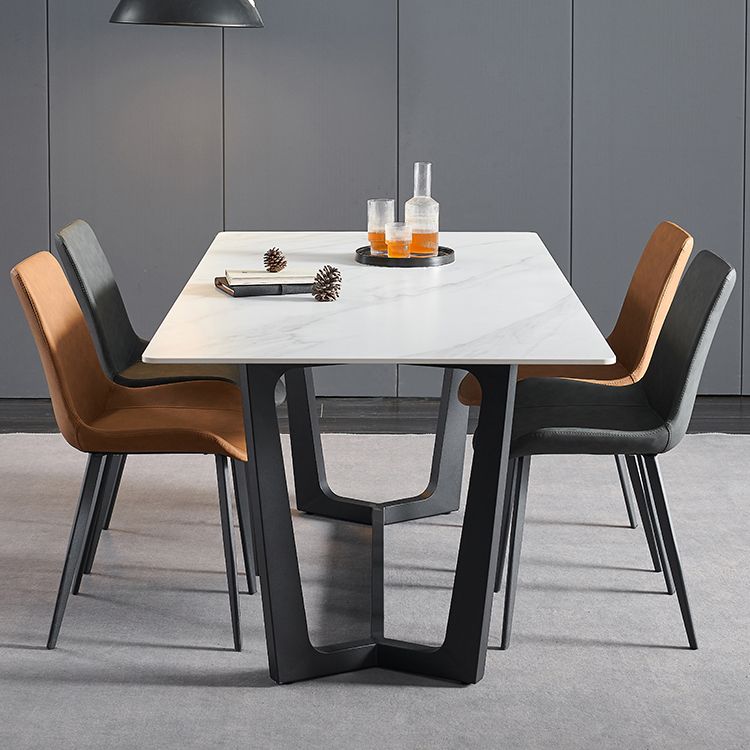 Industrial Stone Rectangle Table Standard Height Dining Room Table with Trestle Base