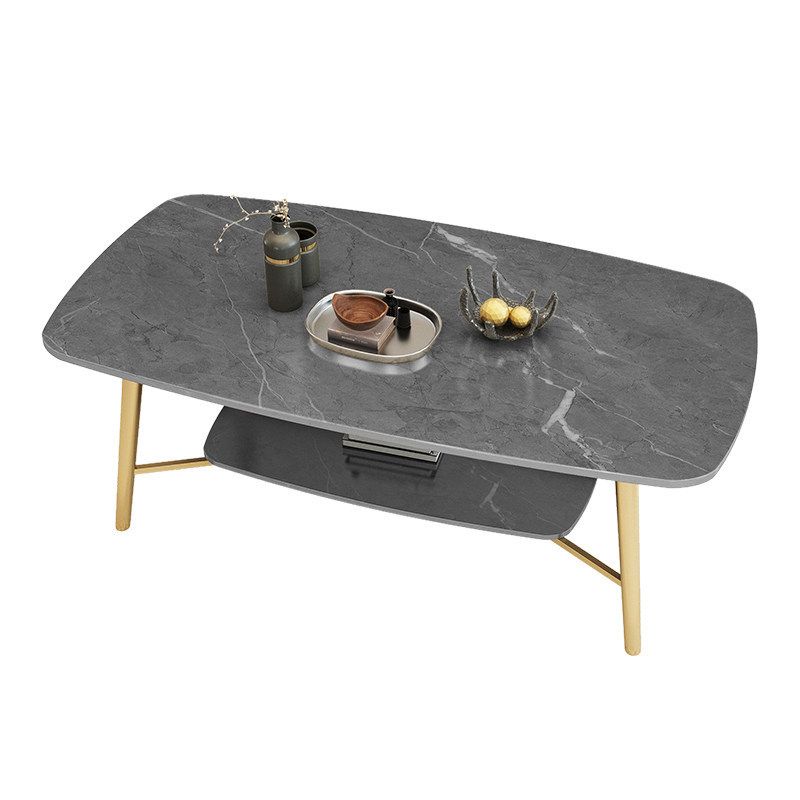 17.7"H Modern Ironcraft Cross Legs Slate Rectangular Table Top Coffee Table with Shelf Clearhalo 'Coffee & Accent Tables' 'Coffee Tables' 'coffee_tables' 'furn' 'furn_coffee_tables' 'Furniture' 'furniture_coffee_tables' 'Living Room Furniture' 1200x1200_b7d75d4b-ea15-4ad3-96cc-4173140702be