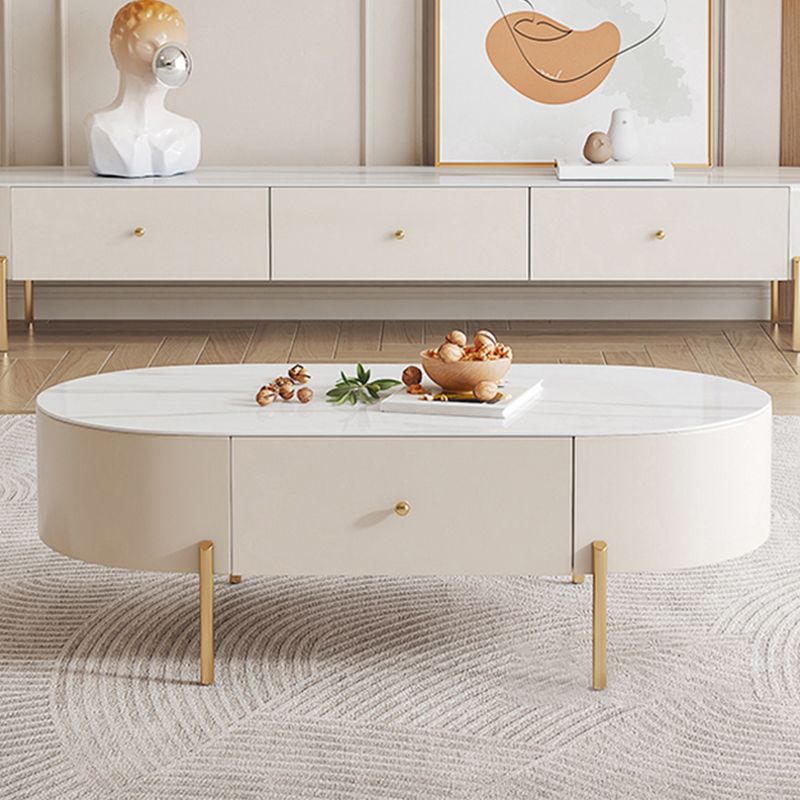 2 Legs Single Coffee Table Glam Oval Coffee Table with Drawer Clearhalo 'Coffee & Accent Tables' 'Coffee Tables' 'coffee_tables' 'furn' 'furn_coffee_tables' 'Furniture' 'Living Room Furniture' 1200x1200_b7d85892-fc6d-4ecd-9f26-c17a3f7d3863