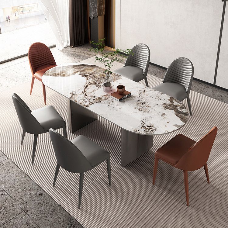 Luxury Sintered Stone Kitchen Home Fixed Double Pedestal Dining Table Clearhalo 'Dining Tables & Seating' 'Dining Tables' 'dining_table' 'furn' 'furn_dining_table' 'Furniture' 'Kitchen & Dining Furniture' 1200x1200_b7d97fda-cd90-4552-8c93-31721ac40475