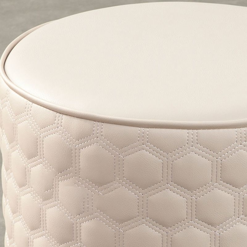 Modern Round Pouf Plain PU Leather Stain Resistant Boucle Ottoman