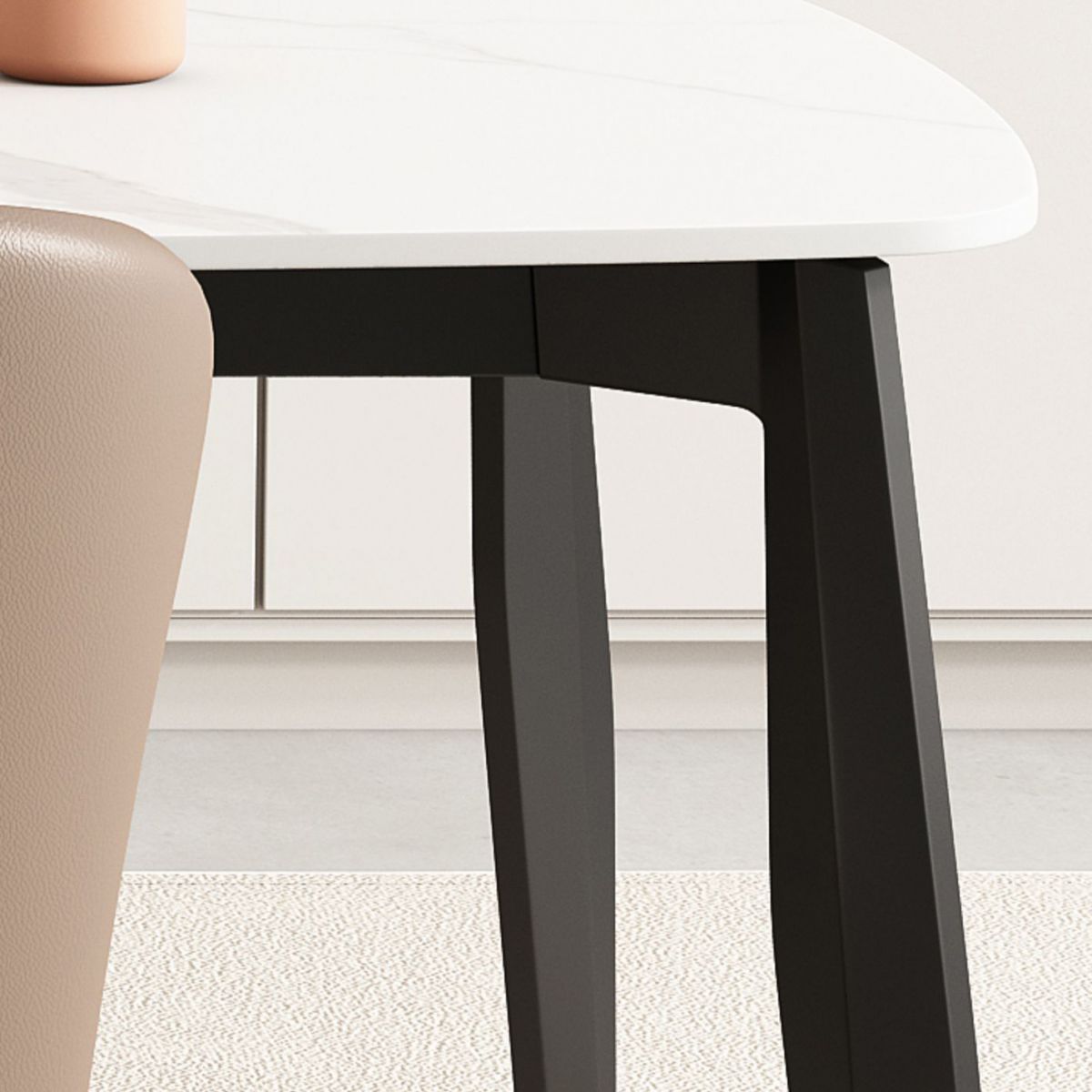 工業長方形のダイナーテーブル三脚ベースダイニングテーブルと白い石の上部