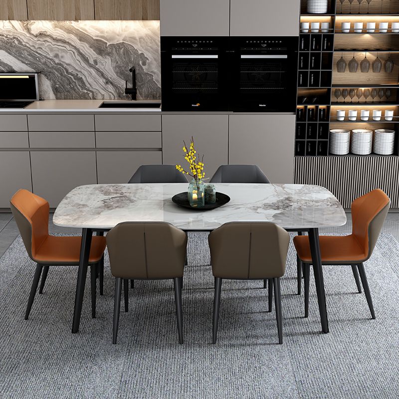 Eigentijdse eetzaal 1/7 pc's gesinterde stenen eettafel met wingback -stoelen