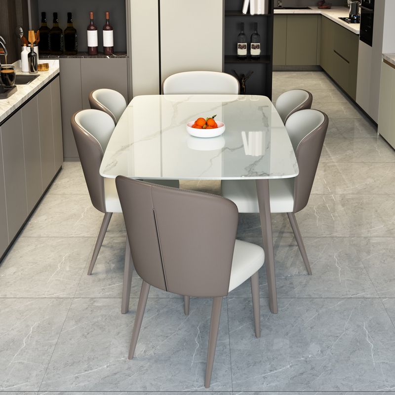 Modern Rectangular White Stone Top Dining Table with 4 Legs Base Clearhalo 'Dining Tables & Seating' 'Dining Tables' 'dining_table' 'furn' 'furn_dining_table' 'Furniture' 'Kitchen & Dining Furniture' 1200x1200_b7ddbb68-3412-47f3-b8d8-3782a5760190