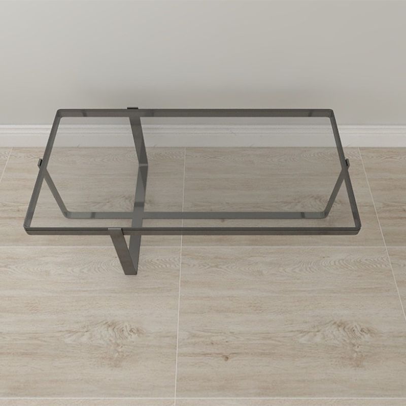 Tavolino da caffè con vetro rettangolo contemporaneo con base a croce in acciaio