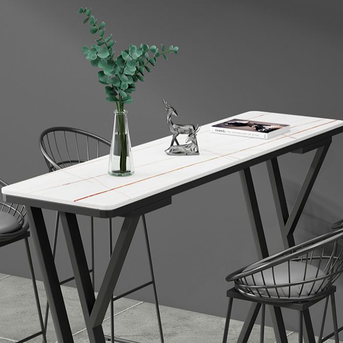 White Modern Style Rectangle Bar Table in Faux Marble and Metal Coffee Shop Bar Table Clearhalo 'Bar Furniture' 'Bar Tables' 'bar_tables' 'furn' 'furn_bar_tables' 'Furniture' 'furniture_bar_tables' 'Kitchen & Dining Furniture' 1200x1200_b7dec423-d70a-44ff-a007-b7235034271a