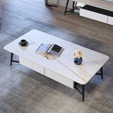 4 Legs Base Rock Slate Top Cocktail Table Metal Iron Base Rectangular Coffee Table