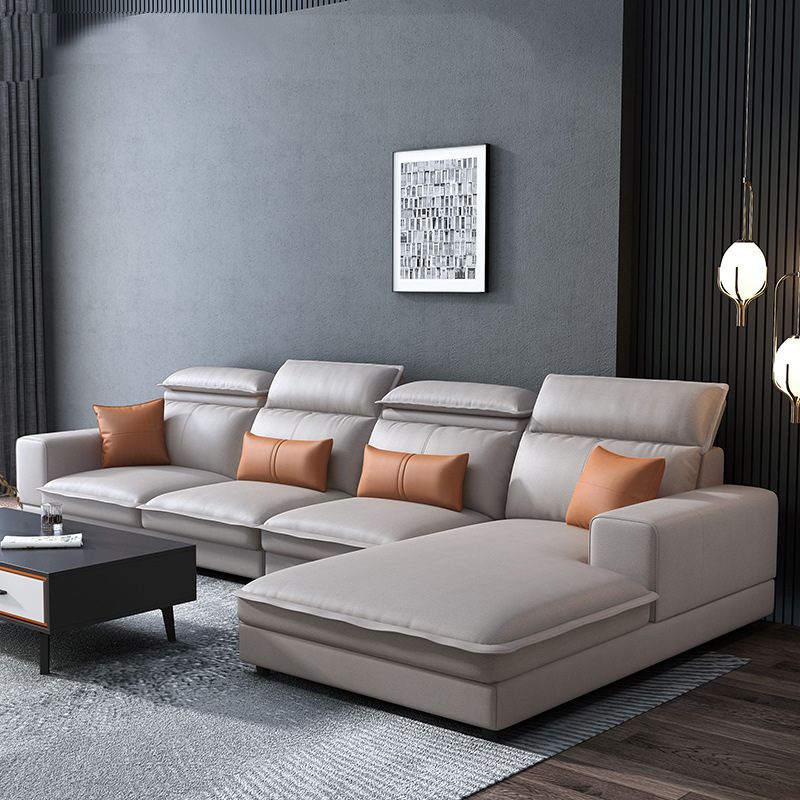 Contemporary Faux Leather L-Shape Sectional with Chaise and Square Arms Clearhalo 'furn' 'furn_sectionals' 'Furniture' 'Living Room Furniture' 'Sectionals' 1200x1200_b7df4d61-fbc0-4701-8b69-e3d948acabce