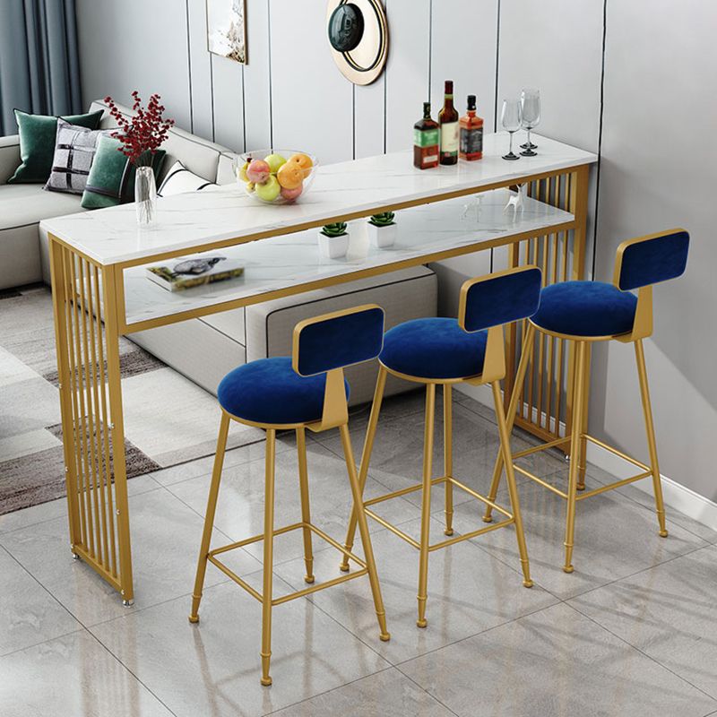 Modern White Artificial Wood Counter Table Rectangle Bar Table with Golden Legs