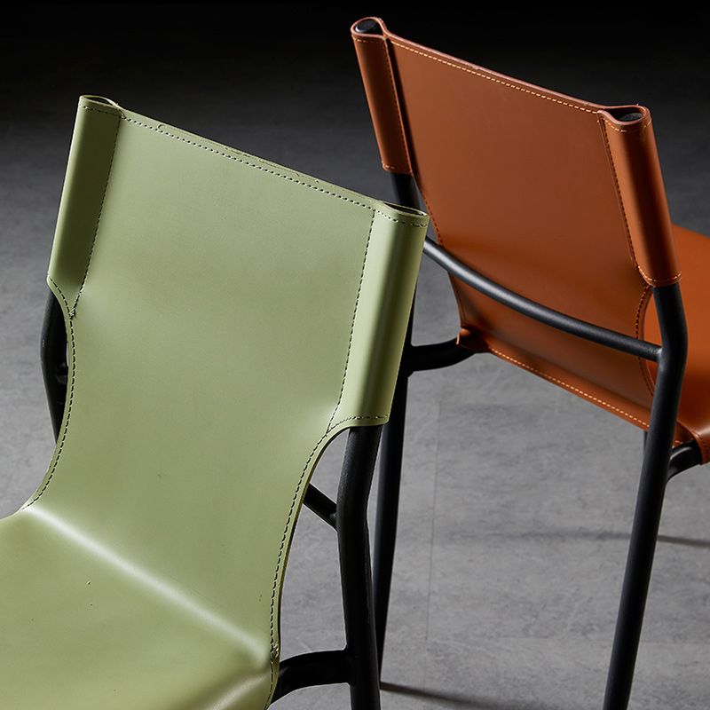 Minimalistisch ontwerp Leather Dining Side stoel ARM -Less vaste achterstoelen