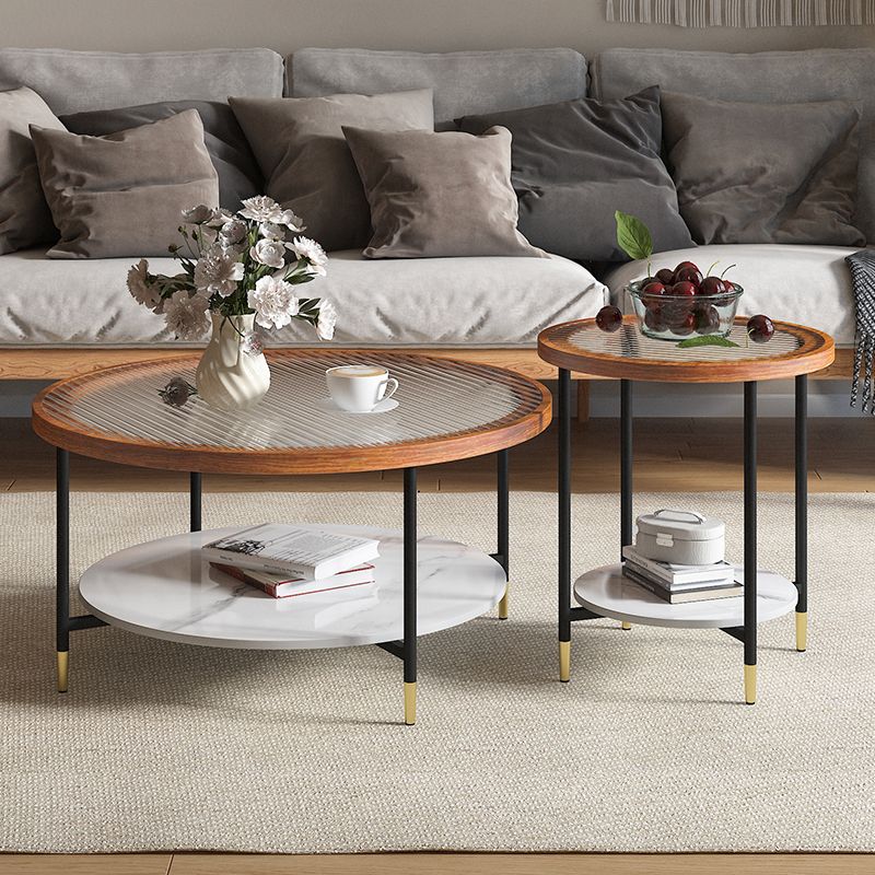 Glass & Slate Round Coffee Table Set Tropical Shelf Included Cocktail Table Clearhalo 'Coffee & Accent Tables' 'Coffee Tables' 'coffee_tables' 'furn' 'furn_coffee_tables' 'Furniture' 'Living Room Furniture' 1200x1200_b7e8796a-5115-4ffc-8288-517e437c7857