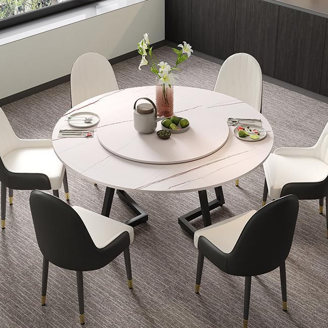 Round Sintered Stone Dining Table Modern Furniture with Double Pedestal for Home Clearhalo 'Dining Tables & Seating' 'Dining Tables' 'dining_table' 'furn' 'furn_dining_table' 'Furniture' 'Kitchen & Dining Furniture' 1200x1200_b7eb15a4-417d-4057-963f-67429781f7da