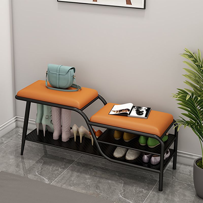 14 Inch Wide Modern Entryway Bench Cushioned Rectangle Metal Seating Bench with Shelves Clearhalo 'Benches' 'Chairs & Seating' 'furn' 'furn_benches' 'Furniture' 'Living Room Furniture' 1200x1200_b7eb1efd-e203-4432-bf10-8789b48f02c7