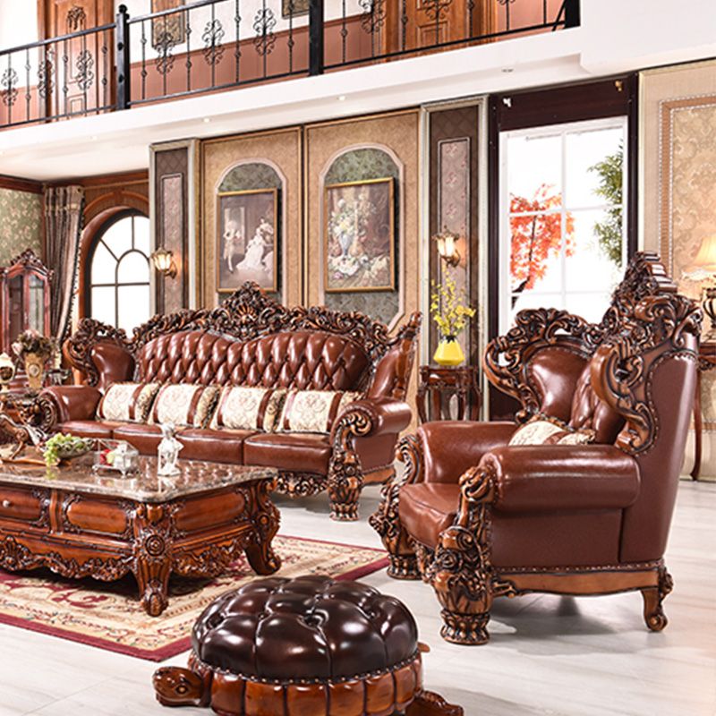 Canapé en cuir authentique marron cannet à dos de fraction de fraction