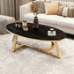Cross Legs Coffee Table with Stone Oval Top and Iron Base Cocktail Table Clearhalo 'Coffee & Accent Tables' 'Coffee Tables' 'coffee_tables' 'furn' 'furn_coffee_tables' 'Furniture' 'Living Room Furniture' 1200x1200_b7ef59fb-dda5-4abc-a234-c91a88e645e2