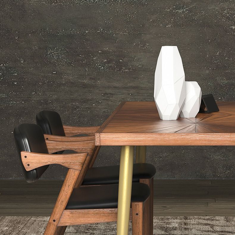 Mesa de comedor rectangular de lujo Mesa de comedor de madera maciza con patas de hierro