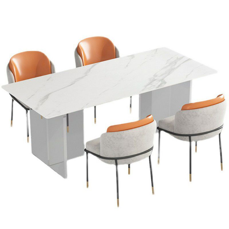 Steen bovenste eettafel industriële rechthoekige tafel met dubbele voetstukbasis